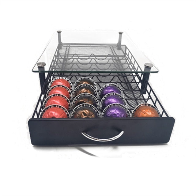 Qfdian  Christmas 40 Cups Coffee Nespresso Capsule Drawer Holder Coffee Pod Storage Rack Stainless Steel Vertuo line Stand Organization