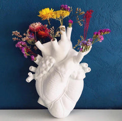 Qfdian New Year's gift Anatomical Heart Shape Flower Vase Nordic Style Flower Pot Dried Vases Sculpture Desktop Plant Pot for Home Decor Ornament Gifts