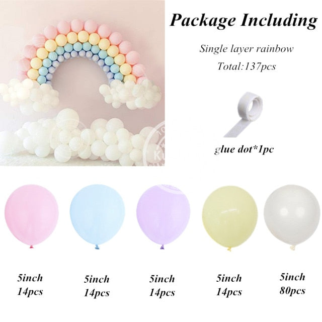 qfdian 1Set Rainbow Balloon Garland Arch Kit Macaron Latex Balloon Anniversary Baby Shower Birthday Party Background Decoration Global