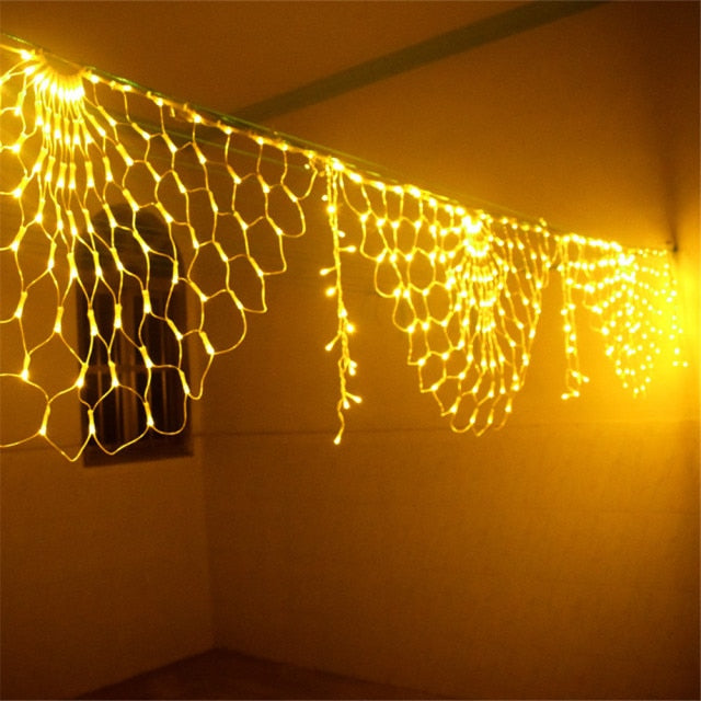 Qfdian Plug 3M 3 Peacock Mesh Net Led String Lights Outdoor Fairy Garland for Wedding Christmas Wedding New Year Party Decoration