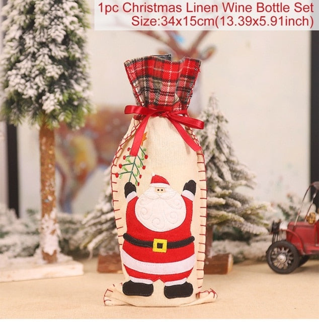 Qfdian Christmas Decorations for Home Santa Claus Wine Bottle Cover Snowman Stocking Gift Holders Xmas Navidad Decor New Year