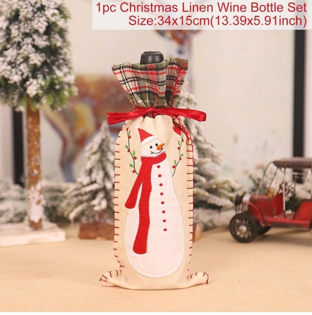 Qfdian Christmas Decorations for Home Santa Claus Wine Bottle Cover Snowman Stocking Gift Holders Xmas Navidad Decor New Year