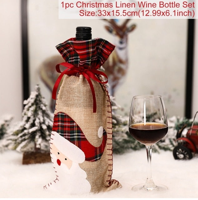 Qfdian Christmas Decorations for Home Santa Claus Wine Bottle Cover Snowman Stocking Gift Holders Xmas Navidad Decor New Year