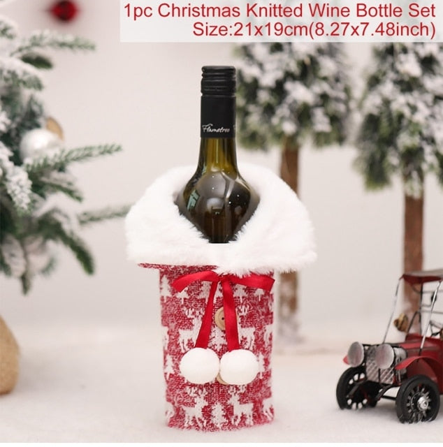 Qfdian Christmas Decorations for Home Santa Claus Wine Bottle Cover Snowman Stocking Gift Holders Xmas Navidad Decor New Year