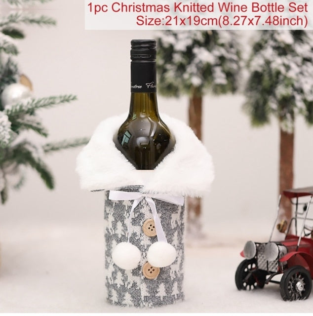 Qfdian Christmas Decorations for Home Santa Claus Wine Bottle Cover Snowman Stocking Gift Holders Xmas Navidad Decor New Year