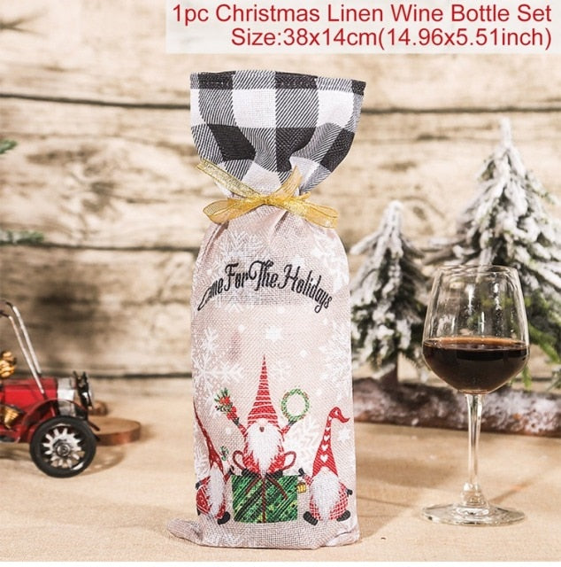 Qfdian Christmas Decorations for Home Santa Claus Wine Bottle Cover Snowman Stocking Gift Holders Xmas Navidad Decor New Year