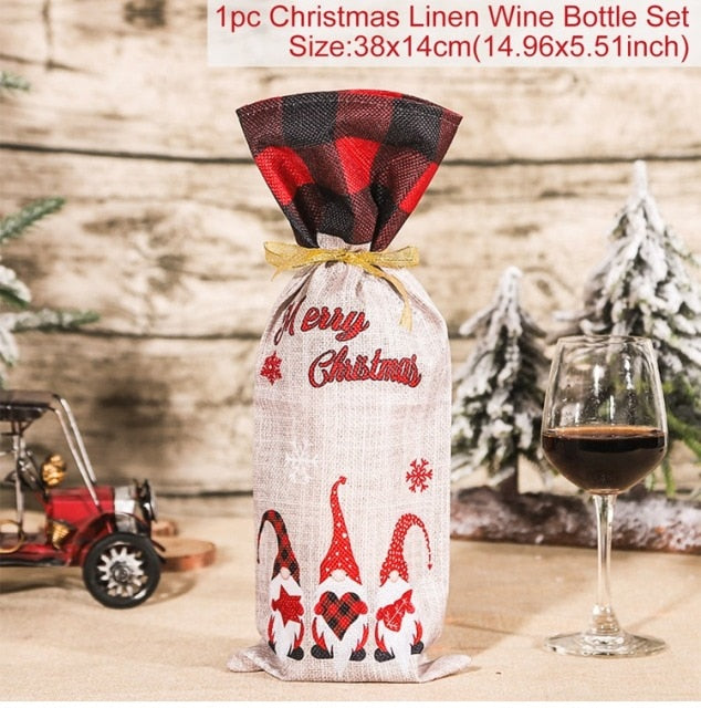 Qfdian Christmas Decorations for Home Santa Claus Wine Bottle Cover Snowman Stocking Gift Holders Xmas Navidad Decor New Year