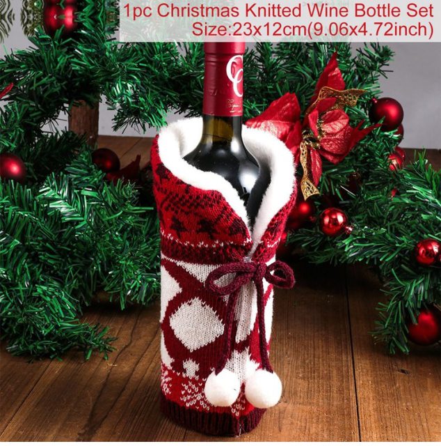 Qfdian Christmas Decorations for Home Santa Claus Wine Bottle Cover Snowman Stocking Gift Holders Xmas Navidad Decor New Year