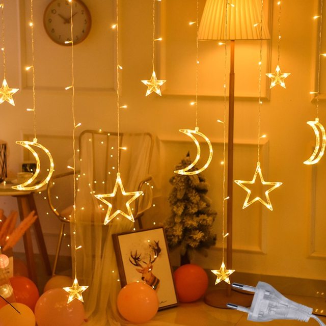 Qfdian home decor hot sale new 3.5M 220V LED Moon Star Lamp Christmas Garland String lights Fairy Curtain light Outdoor For Holiday Wedding  Party Decoration