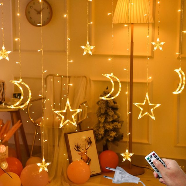 Qfdian home decor hot sale new 3.5M 220V LED Moon Star Lamp Christmas Garland String lights Fairy Curtain light Outdoor For Holiday Wedding  Party Decoration