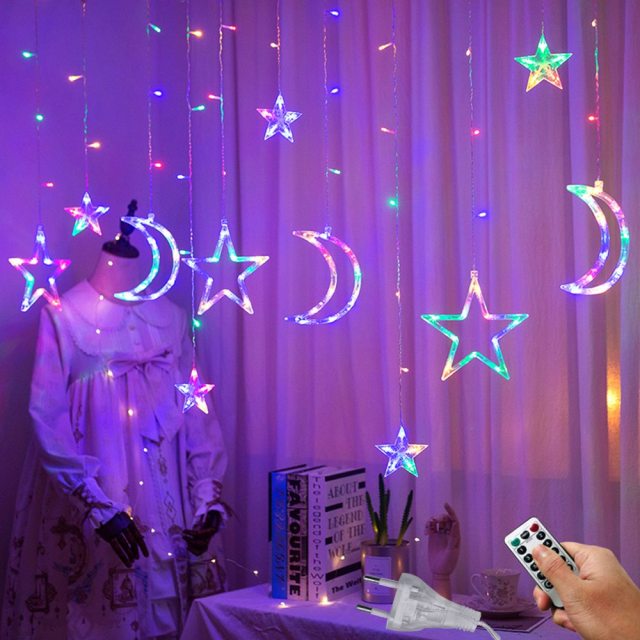 Qfdian home decor hot sale new 3.5M 220V LED Moon Star Lamp Christmas Garland String lights Fairy Curtain light Outdoor For Holiday Wedding  Party Decoration