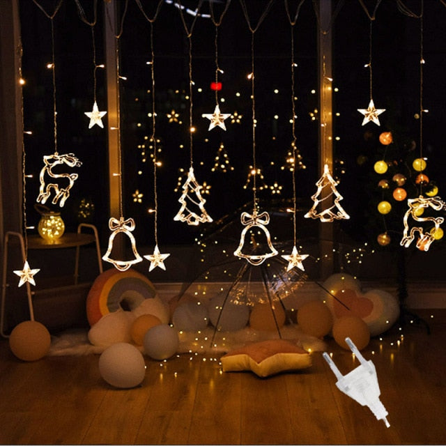 Qfdian home decor hot sale new 3.5M 220V LED Moon Star Lamp Christmas Garland String lights Fairy Curtain light Outdoor For Holiday Wedding  Party Decoration