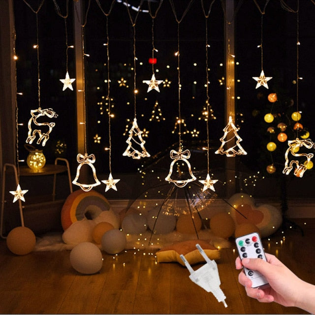 Qfdian home decor hot sale new 3.5M 220V LED Moon Star Lamp Christmas Garland String lights Fairy Curtain light Outdoor For Holiday Wedding  Party Decoration