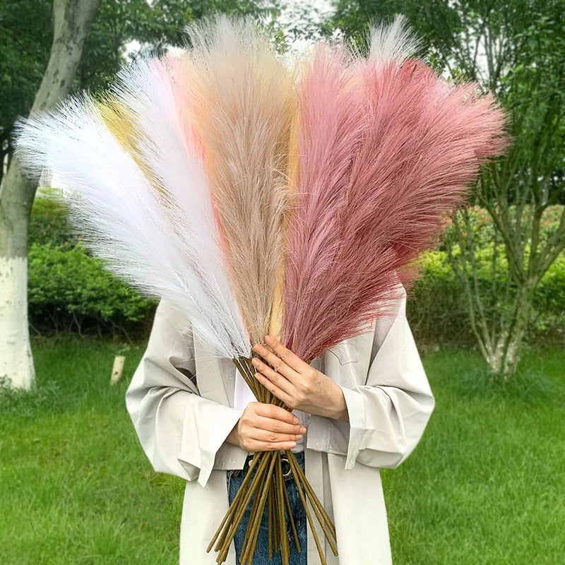 Qfdian 5Pcs 100cm Artificial Pampas Grass Bouquet DIY Vase New Year Holiday Wedding Party Home Decoration Plant Simulation Flower Reed