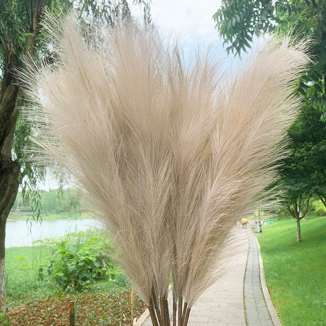 Qfdian 5Pcs 100cm Artificial Pampas Grass Bouquet DIY Vase New Year Holiday Wedding Party Home Decoration Plant Simulation Flower Reed