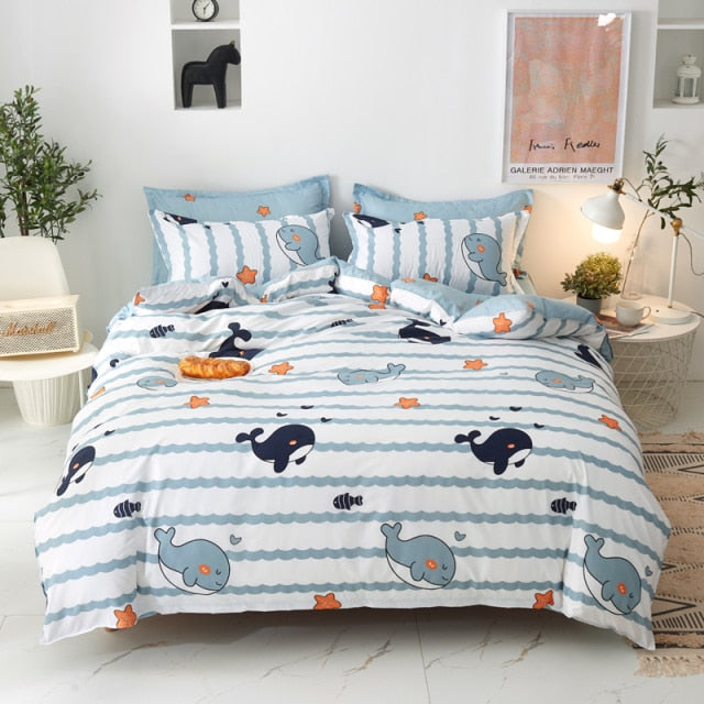 Qfdian Cozy apartment aesthetic Solstice Home Textile Cyan Cute Cat Kitty Duvet Cover Pillow Case Bed Sheet Boy Kid Teen Girl Bedding Covers Set King Queen Twin