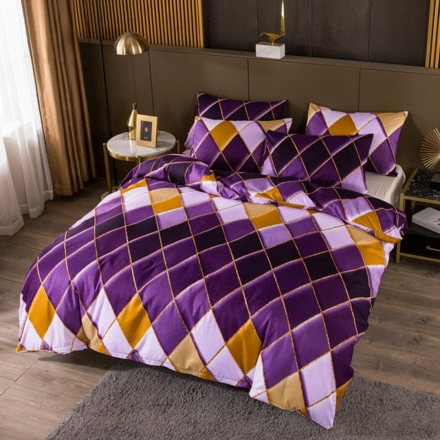 Qfdian Cozy apartment aesthetic Nordic Geometric Plaid Gilt Duvet Cover Set 240x220 King Size Bedding Sets Pillowcase Double Queen Quilt Covers (No Bed Sheet)