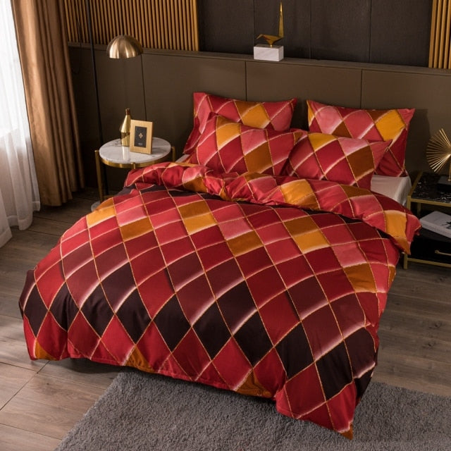 Qfdian Cozy apartment aesthetic Nordic Geometric Plaid Gilt Duvet Cover Set 240x220 King Size Bedding Sets Pillowcase Double Queen Quilt Covers (No Bed Sheet)