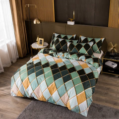 Qfdian Cozy apartment aesthetic Nordic Geometric Plaid Gilt Duvet Cover Set 240x220 King Size Bedding Sets Pillowcase Double Queen Quilt Covers (No Bed Sheet)