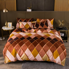 Qfdian Cozy apartment aesthetic Nordic Geometric Plaid Gilt Duvet Cover Set 240x220 King Size Bedding Sets Pillowcase Double Queen Quilt Covers (No Bed Sheet)