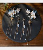 Qfdian wedding decorations hot sale new Hair Accessories for Women Hair Comb Floret Hanfu Tassel Hairstick Blue Tiaras Bridal Crown Fairy Headdress Luxury Party Jewelry