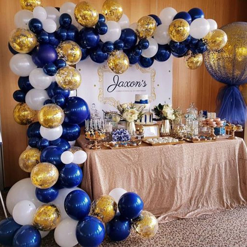Qfdian 102pcs/lot Navy Blue Gold Metallic Balloon Arch Kit Wedding Birthday Party Macaron Latex Confetti Balloons Garland Decor Balaos
