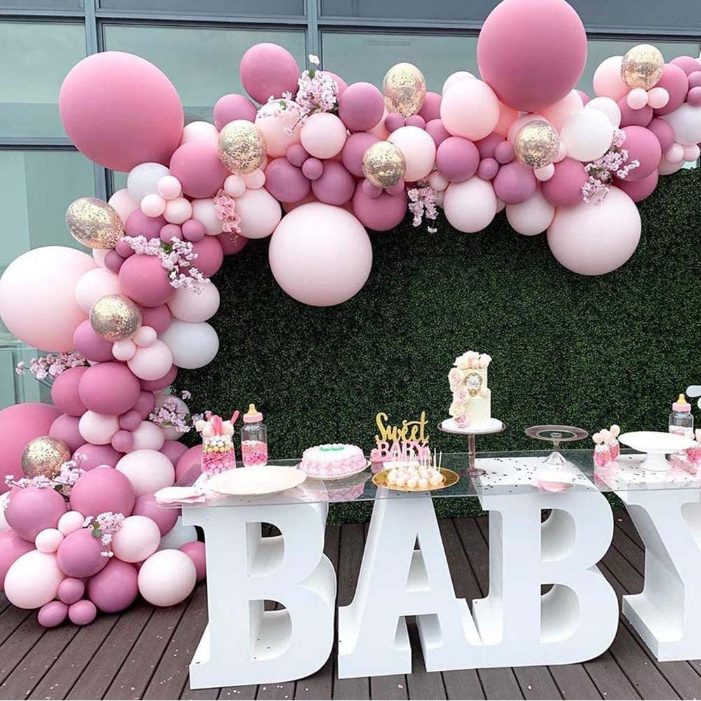 QFDIAN v96 Pcs Pink Balloon Garland Arch Kit Latex Air Ballons Pack for Baby Shower Wedding Girl Birthday Party Bride To Be Decoration