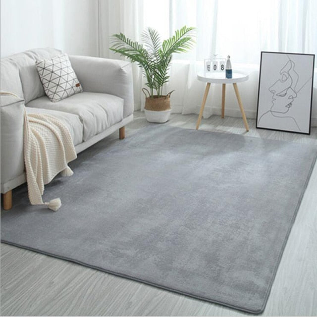 Qfdian Living Room Carpet Coral fleece Sofa Coffee Table Rugs Kid's Bedroom Non-slip Soundproof Home Carpet Gray Balcony Bay Window Mat