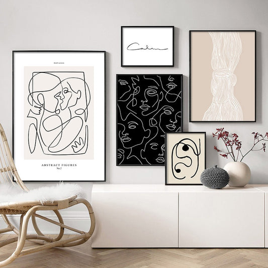 Qfdian Cozy apartment aesthetic valentines day decoration Abstract Line Canvas Black White Wall Art Minimalist Print Painting Nordic Poster Woman Body Picture Modern Living Room Decor