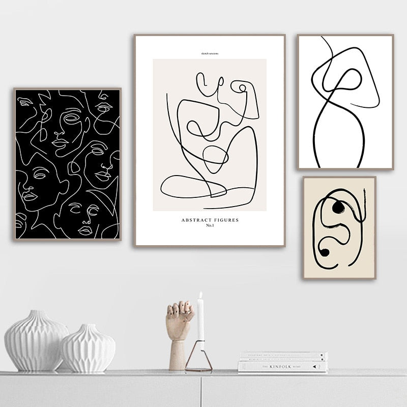 Qfdian Cozy apartment aesthetic valentines day decoration Abstract Line Canvas Black White Wall Art Minimalist Print Painting Nordic Poster Woman Body Picture Modern Living Room Decor