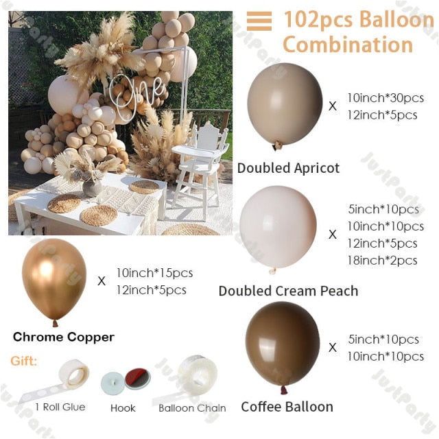 Qfdian 102pcs Doubled Blush Nude Balloon Garland Kit Boho Wedding Decoration Metal Copper Balloon Arch Birthday Party Baby Shower Decor