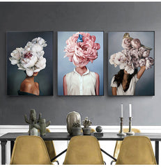 Qfdian valentines day gifts Decorative Painting Living Room Home Decoration Flowers Feathers Woman Abstract Canvas Painting Wall Art Print Poster Picture