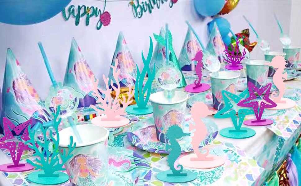 Qfdian Party decoration 2pcs Mermaid Party Decor Little Mermaid Decoration Felt Table Centerpiece Ocean World Baby Girl Shower Birthday Party Supplies