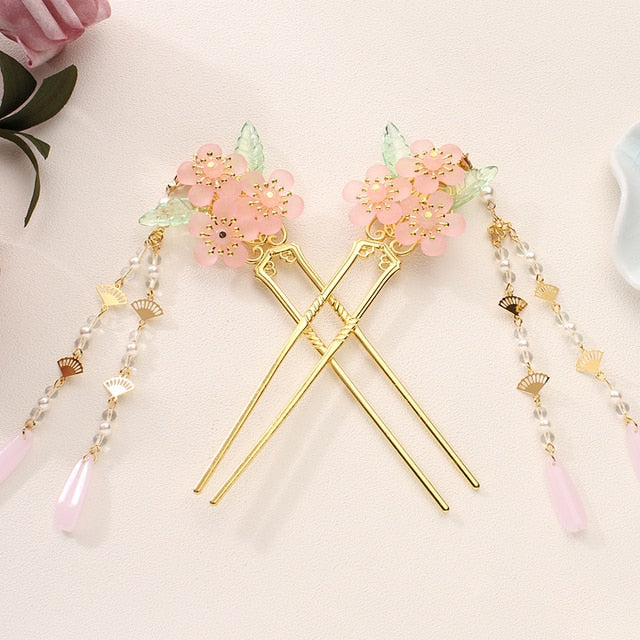 qfdian 1PC Classical Tassel Hairpin Chinese Headdress Hanfu Hair Sticks Jewelry Ornaments Chinese Ancient Style Hair Accessories ханьфу