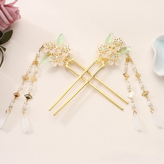 qfdian 1PC Classical Tassel Hairpin Chinese Headdress Hanfu Hair Sticks Jewelry Ornaments Chinese Ancient Style Hair Accessories ханьфу