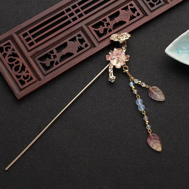 qfdian 1PC Classical Tassel Hairpin Chinese Headdress Hanfu Hair Sticks Jewelry Ornaments Chinese Ancient Style Hair Accessories ханьфу