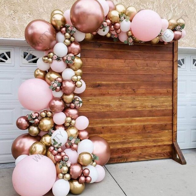 Qfdian 101pcs Chrome Rose Gold Balloons Garland Arch Kit Pink White Ballon for Baby Shower Wedding Birthday Christma Party Decor Globos