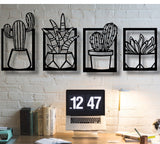 Qfdian Cozy apartment aesthetic Wooden Wall Art Decor Cactus Flower Vase Black Color Modern Nature Desert Home Office New 3D Creative Stylish Living Room Bedroom Kitchen Decorative Quality Gift Ideas Ornament Painting Classic Beautiful Cute