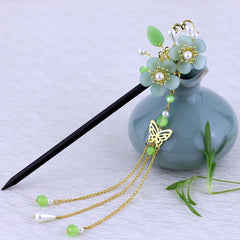 Qfdian gifts for?women hot sale new Retro Flower Tassel Hairpin Hanfu Wooden Hair Stick Ancient Style Hair Ornament Girl Headdress Bride Jewelry Wedding Accessories