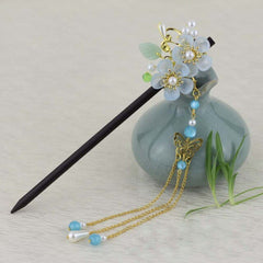 Qfdian gifts for?women hot sale new Retro Flower Tassel Hairpin Hanfu Wooden Hair Stick Ancient Style Hair Ornament Girl Headdress Bride Jewelry Wedding Accessories