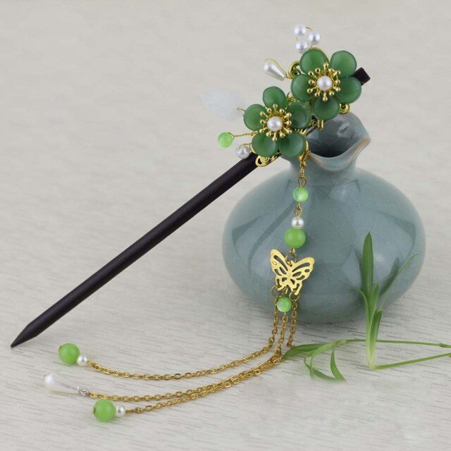 Qfdian gifts for?women hot sale new Retro Flower Tassel Hairpin Hanfu Wooden Hair Stick Ancient Style Hair Ornament Girl Headdress Bride Jewelry Wedding Accessories