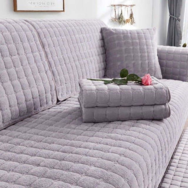 Qfdian Cozy apartment aesthetic Solid Color Non-slip Sofa Cover Thicken Soft Plush Sofa Cushion Towel for Living Room Furniture Decor Slipcovers Couch Covers