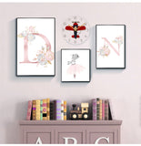 Qfdian valentines day gifts Flowers Wall Art Pictures For Girls Room Decoration Personalized Poster Baby Name Custom Canvas Painting Nursery Prints Pink