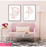 Qfdian valentines day gifts Flowers Wall Art Pictures For Girls Room Decoration Personalized Poster Baby Name Custom Canvas Painting Nursery Prints Pink