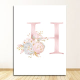 Qfdian valentines day gifts Flowers Wall Art Pictures For Girls Room Decoration Personalized Poster Baby Name Custom Canvas Painting Nursery Prints Pink