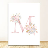 Qfdian valentines day gifts Flowers Wall Art Pictures For Girls Room Decoration Personalized Poster Baby Name Custom Canvas Painting Nursery Prints Pink