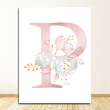 Qfdian valentines day gifts Flowers Wall Art Pictures For Girls Room Decoration Personalized Poster Baby Name Custom Canvas Painting Nursery Prints Pink