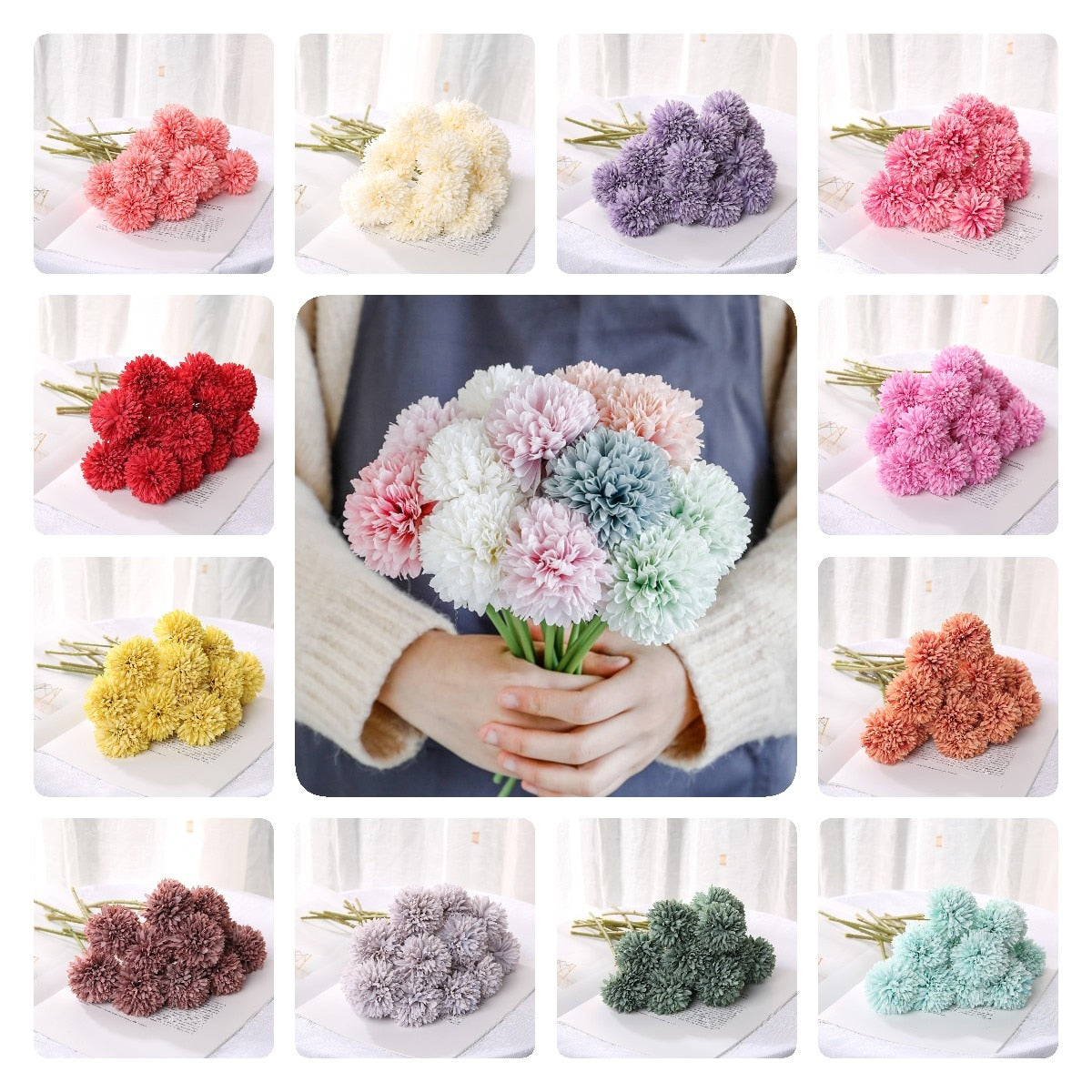 Qfdian valentines day gifts 1/3/5PcsBunch Artificial Flower Bouquet Silk Dandelion Flower Ball Fake Flowers DIY Home Widding Decoration Valentines Day Gifts