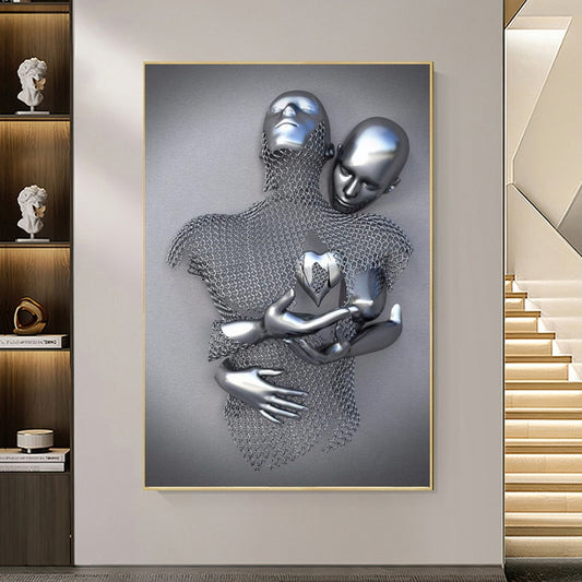 Qfdian Nordic Couples Metal Figure Statue Wall Art Canvas Painting Lover Sculpture Poster Print Wall Picture for Living Room Home Decor