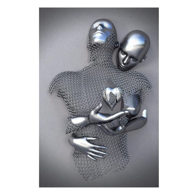 Qfdian Nordic Couples Metal Figure Statue Wall Art Canvas Painting Lover Sculpture Poster Print Wall Picture for Living Room Home Decor